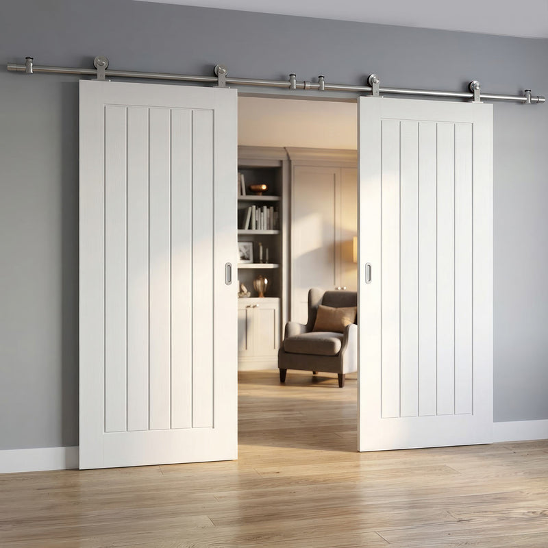Sirius Tubular Stainless Steel Sliding Track & Ely Double Door - Primed