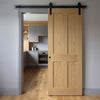 Single Sliding Door & Black Barn Track - Eton American Oak Veneer Door - Unfinished