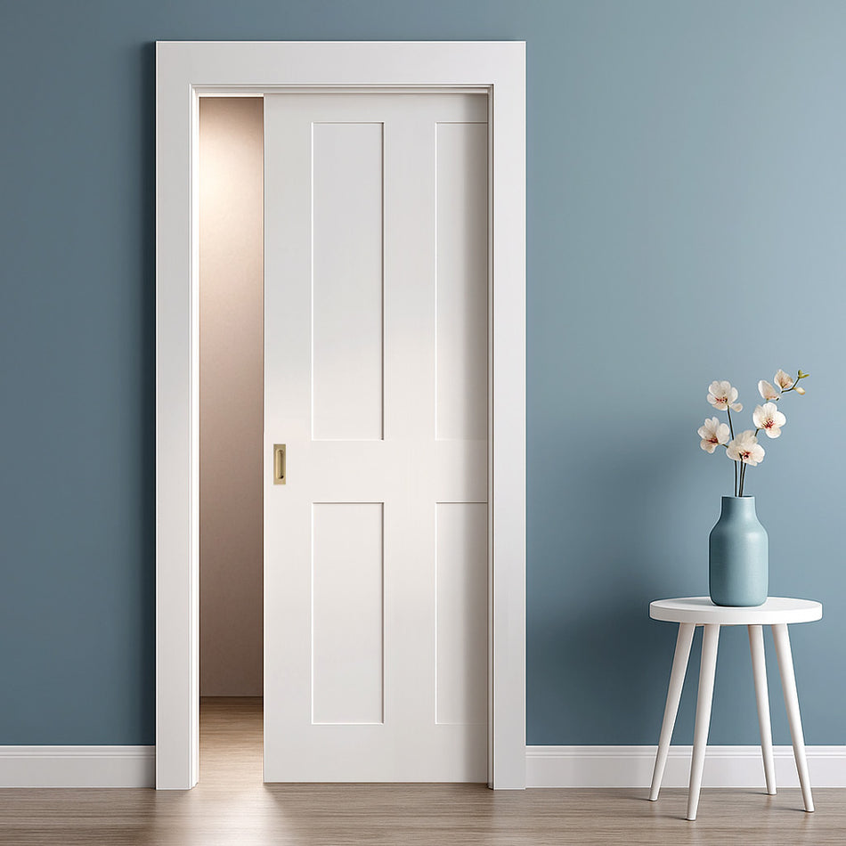 Eton Victorian Shaker Single Evokit Pocket Door - White Primed