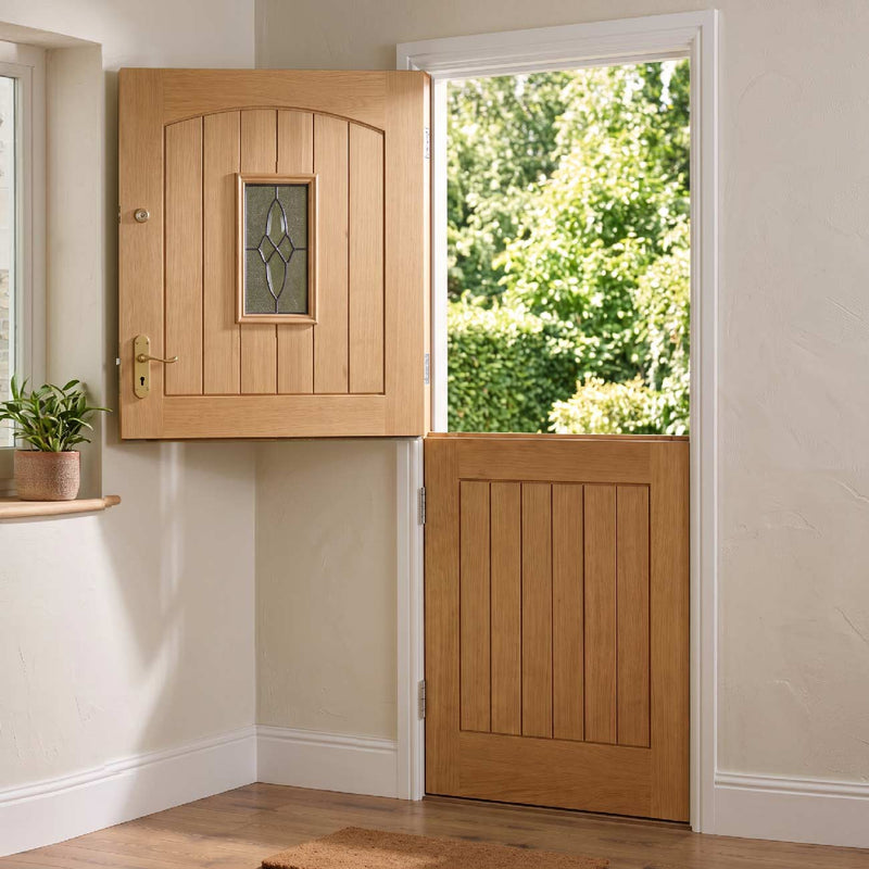 Exterior  Cottage Stable Oak Door - 1L Leaded - Double Glazing