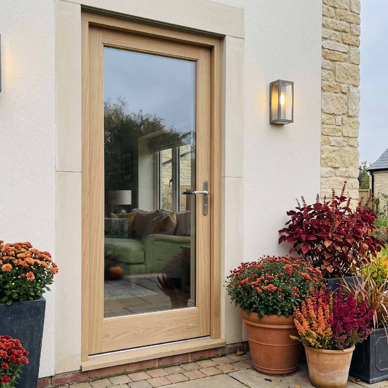 External Door & Frame Set - Shaker 1L Oak - Clear Double Glazing
