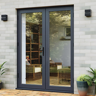 Image: External Patio French AluVu Door Set - Fully Finished In Anthracite Grey - 1200mm x 2090mm - Opens In