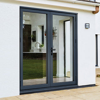 Image: External Patio French AluVu Door Set - Fully Finished In Anthracite Grey - 1200mm x 2090mm - Opens Out