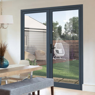 Image: External Patio French AluVu Door Set - Fully Finished In Anthracite Grey - 1800mm x 2090mm - Opens Out