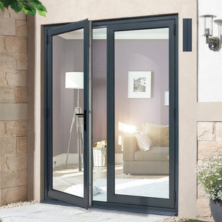 Image: External Patio French AluVu Door Set - Fully Finished In Anthracite Grey - 1500mm x 2090mm - Opens Out