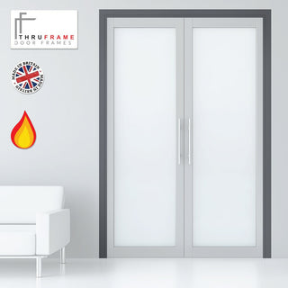 Image: Double Fire Door Frame Kit in Stormy Grey Primed MDF - Suits Double Fire Doors