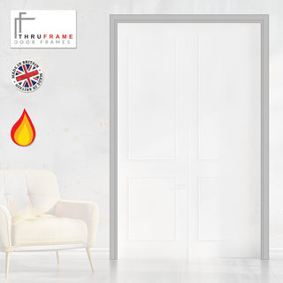 Image: Double Fire Door Frame Kit in Mist Grey Primed MDF - Suits Double Fire Doors