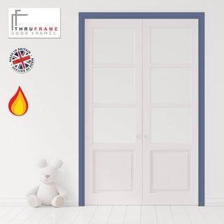 Image: Double Fire Door Frame Kit in Heather Blue Primed MDF - Suits Double Fire Doors