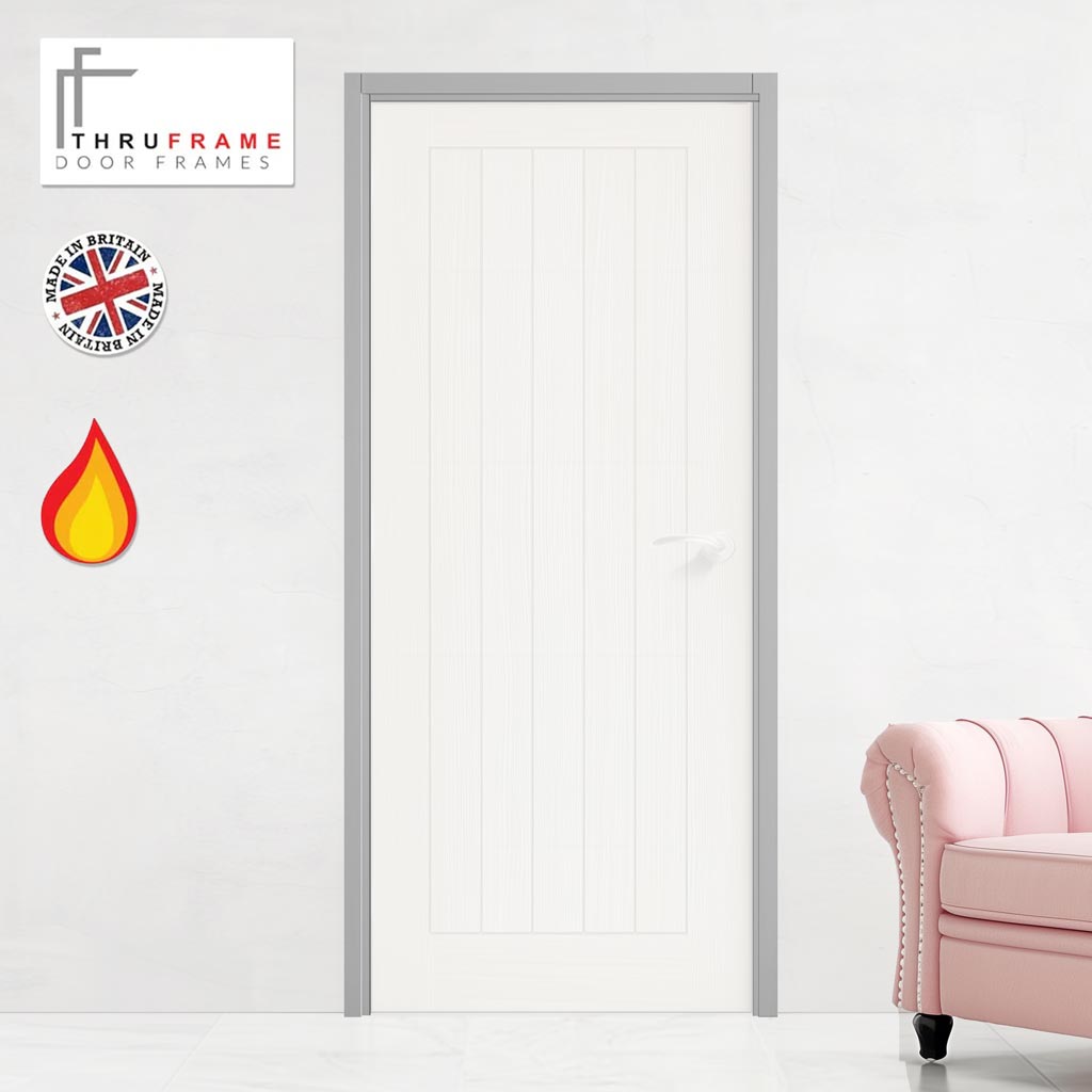 Single Fire Door Frame Kit in Mist Grey Primed MDF - Suits 30 Minute F ...