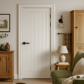 Image: Friendly Value - White Fire Internal Cottage Style Door Vertical Lining - 1/2 Hour Rated - White Primed