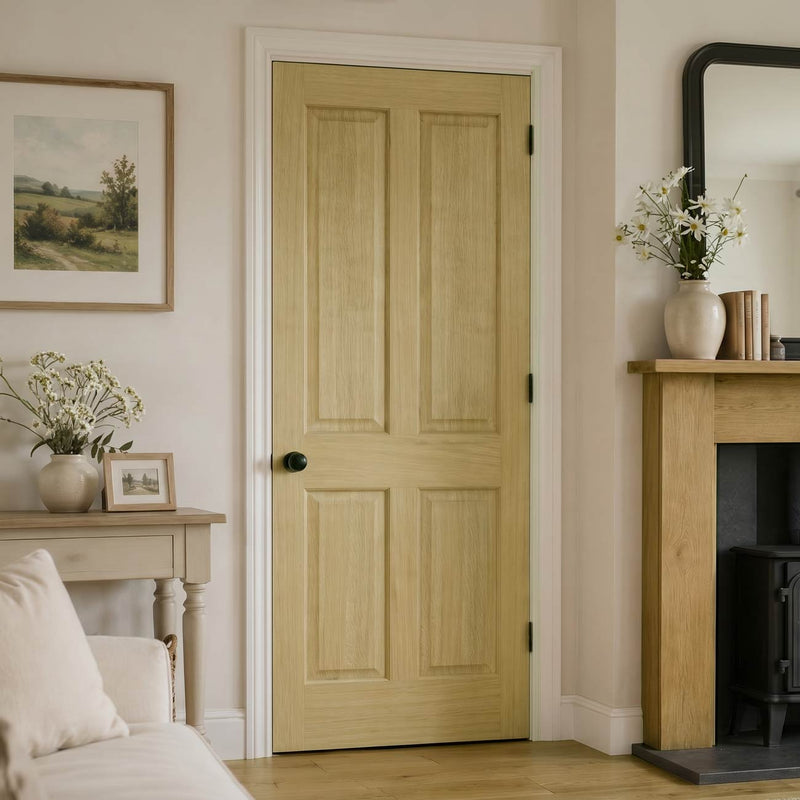 Oak Fire Internal Door, Regency 4 Panel - No Raised Mouldings - 1/2 Hour Fire Rated