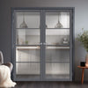 Florence Solid Wood Internal Door Pair UK Made DD0114C Clear Glass - Stormy Grey Premium Primed - Urban Lite® Bespoke Sizes