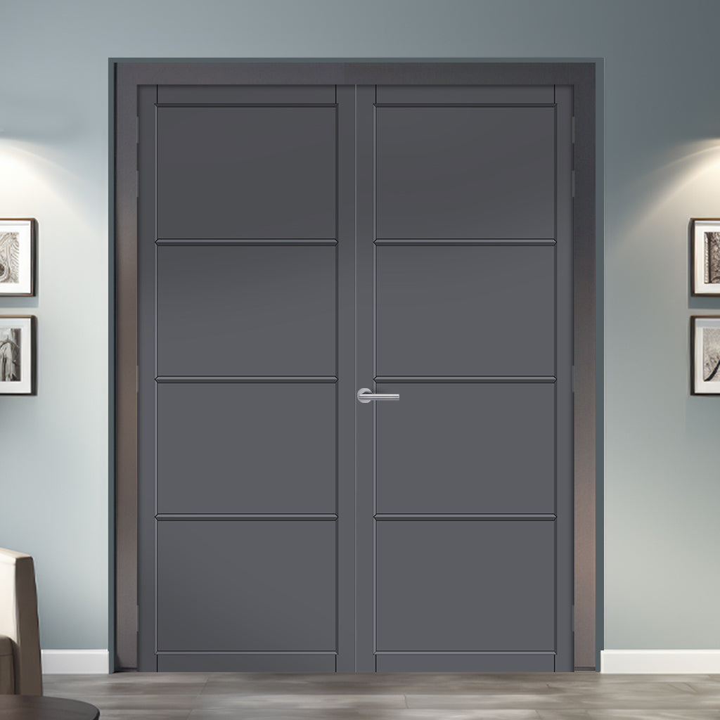 Florence Panel Solid Wood Internal Door Pair UK Made DD0114P - Stormy Grey Premium Primed - Urban Lite® Bespoke Sizes