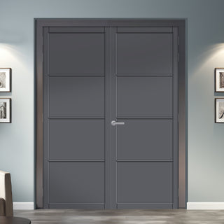 Image: Firena Panel Solid Wood Internal Door Pair UK Made DD0114P - Stormy Grey Premium Primed - Urban Lite® Bespoke Sizes