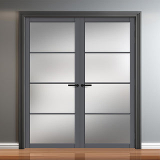 Image: Florence Solid Wood Internal Door Pair UK Made DD0114F Frosted Glass - Stormy Grey Premium Primed - Urban Lite® Bespoke Sizes