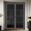 Florence Solid Wood Internal Door Pair UK Made DD0114T Tinted Glass - Stormy Grey Premium Primed - Urban Lite® Bespoke Sizes