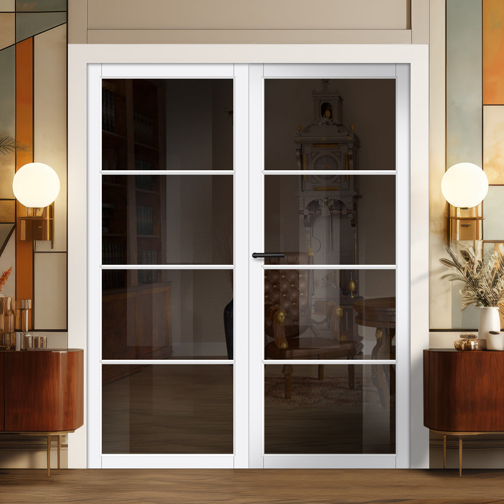 Firena Solid Wood Internal Door Pair UK Made DD0114T Tinted Glass - Cloud White Premium Primed - Urban Lite® Bespoke Sizes