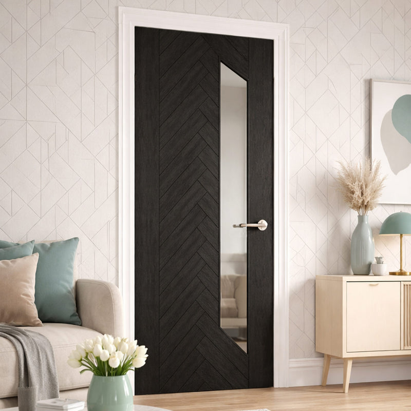 Fontaine Brushed Black Oak Internal Door  - Clear Glass