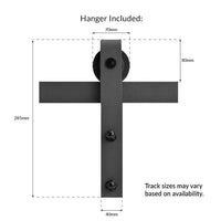 Straight Black track for barn style sliding doors on the white background
