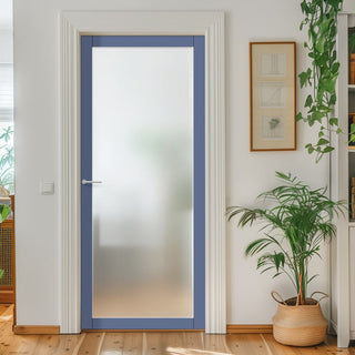 Image: Baltimore 1 Pane Solid Wood Internal Door UK Made DD6301SG - Frosted Glass - Eco-Urban® Heather Blue Premium Primed
