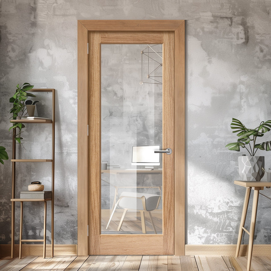 EasiKit Internal Door and Frame Kit - Full Pane Oak Internal Door - Clear Glass