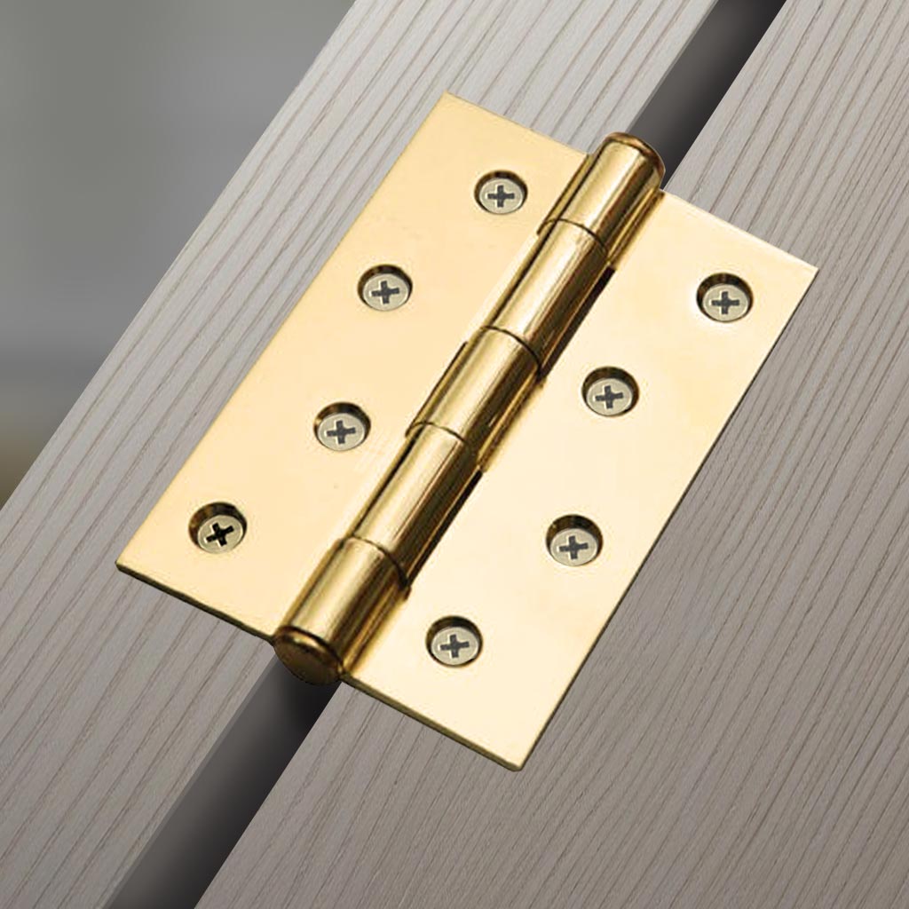 3x Ares Loft Style Polished Gold Finish Hinges - 102x67mm