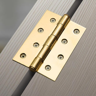Image: One Pair of Ares Loft Style Polished Gold Finish Square Cornered Hinges 102x67x2mm