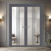 Galeria Solid Wood Internal Door Pair UK Made DD0102C Clear Glass - Stormy Grey Premium Primed - Urban Lite® Bespoke Sizes