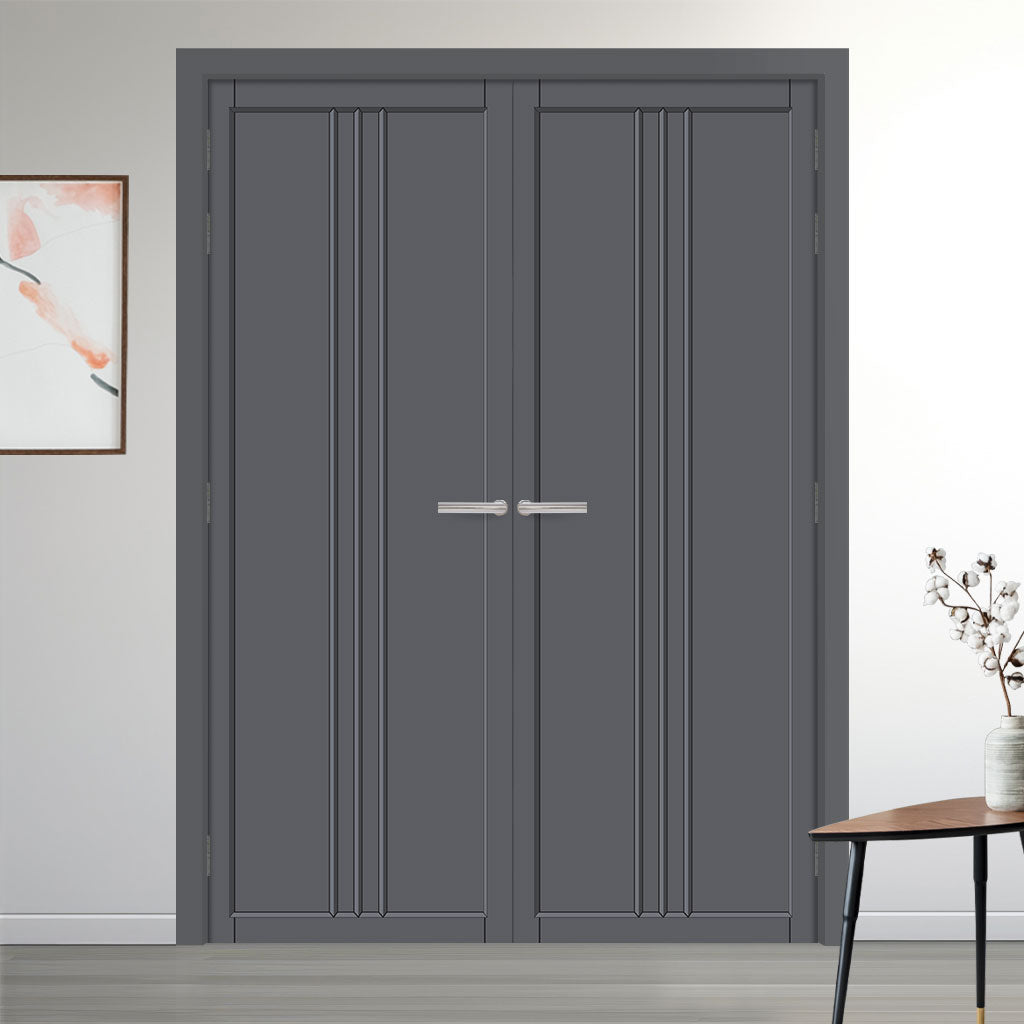 Galeria Panel Solid Wood Internal Door Pair UK Made DD0102P - Stormy Grey Premium Primed - Urban Lite® Bespoke Sizes