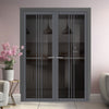Galeria Solid Wood Internal Door Pair UK Made DD0102T Tinted Glass - Stormy Grey Premium Primed - Urban Lite® Bespoke Sizes