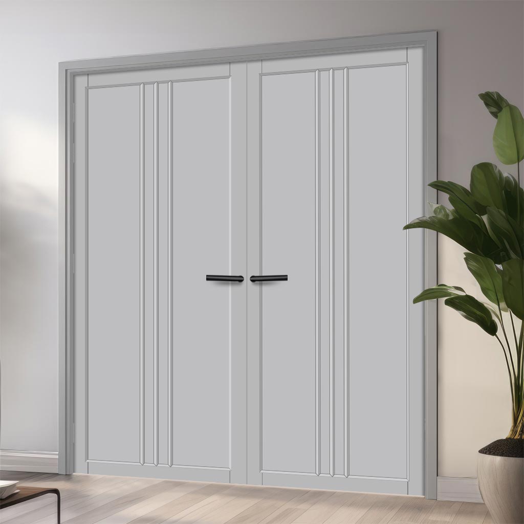 Galeria Panel Solid Wood Internal Door Pair UK Made DD0102P - Mist Grey Premium Primed - Urban Lite® Bespoke Sizes