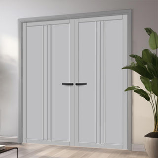 Image: Galeria Panel Solid Wood Internal Door Pair UK Made DD0102P - Mist Grey Premium Primed - Urban Lite® Bespoke Sizes