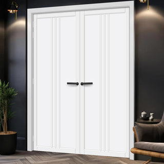 Image: Galeria Panel Solid Wood Internal Door Pair UK Made DD0102P - Cloud White Premium Primed - Urban Lite® Bespoke Sizes