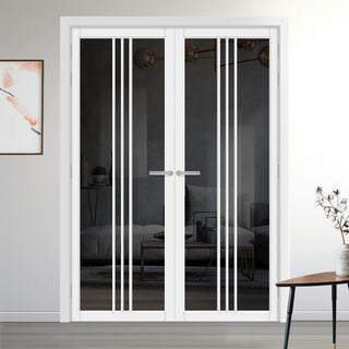 Image: Galeria Solid Wood Internal Door Pair UK Made DD0102T Tinted Glass - Cloud White Premium Primed - Urban Lite® Bespoke Sizes
