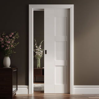 Image: Geo Panelled Single Evokit Pocket Door - White Primed