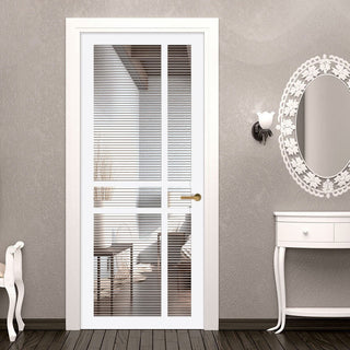 Image: Glasgow 6 Pane Solid Wood Internal Door UK Made DD6314 - Clear Reeded Glass - Eco-Urban® Cloud White Premium Primed
