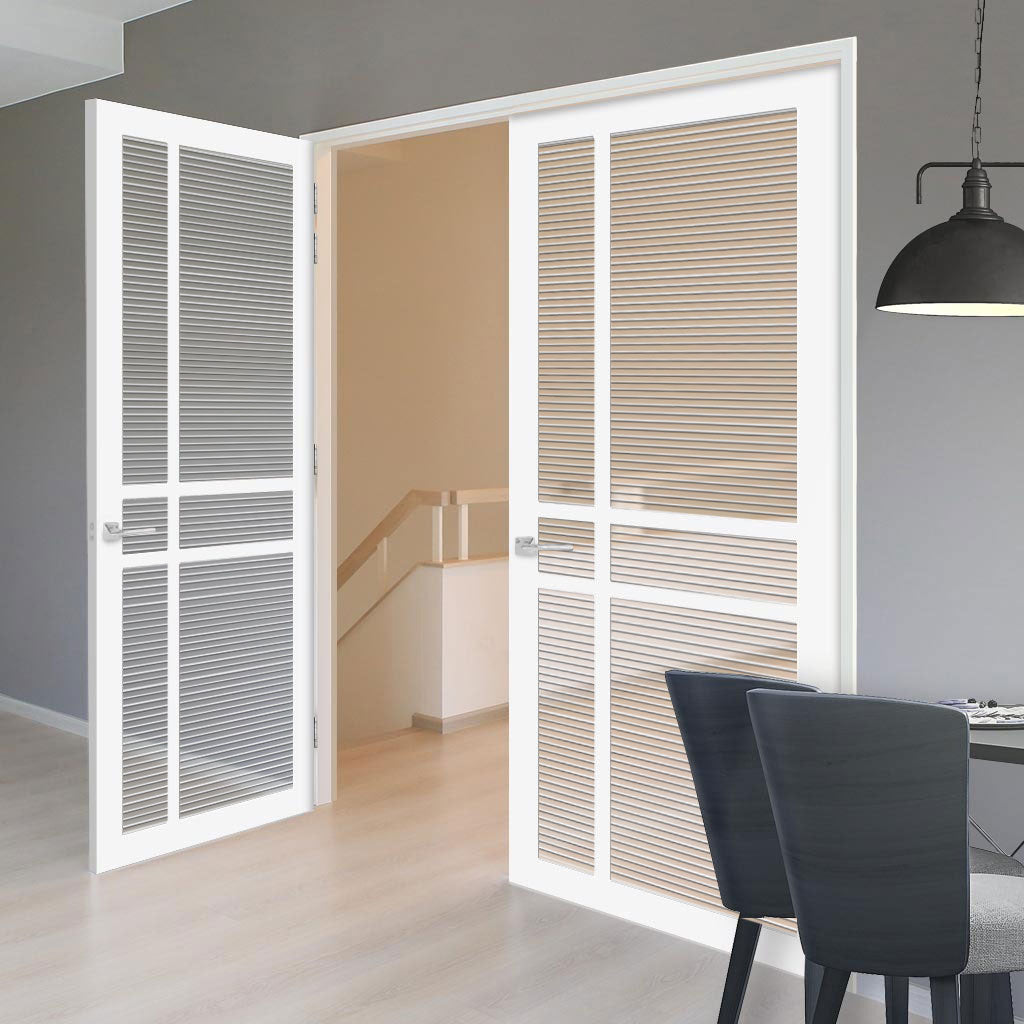 Glasgow 6 Pane Solid Wood Internal Door Pair UK Made DD6314 - Clear Re