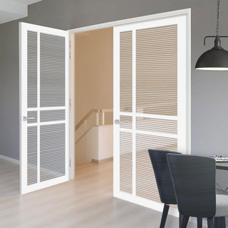 Image: Glasgow 6 Pane Solid Wood Internal Door Pair UK Made DD6314 - Clear Reeded Glass - Eco-Urban® Cloud White Premium Primed