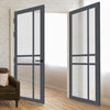 Glasgow 6 Pane Solid Wood Internal Door Pair UK Made DD6314 - Clear Reeded Glass - Eco-Urban® Stormy Grey Premium Primed