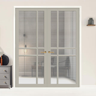 Image: Glasgow 6 Pane Solid Wood Internal Door Pair UK Made DD6314 - Clear Reeded Glass - Eco-Urban® Mist Grey Premium Primed