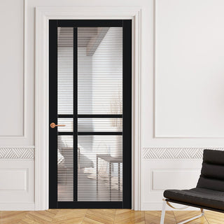 Image: Glasgow 6 Pane Solid Wood Internal Door UK Made DD6314 - Clear Reeded Glass - Eco-Urban® Shadow Black Premium Primed