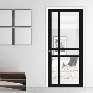 Image: Glasgow 6 Pane Solid Wood Internal Door UK Made DD6314G - Clear Glass - Eco-Urban® Shadow Black Premium Primed