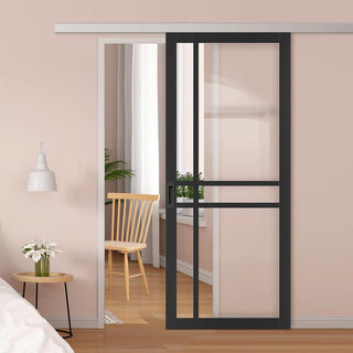 Image: Single Sliding Door & Premium Wall Track - Eco-Urban® Glasgow 6 Pane Door DD6314G - Clear Glass - 6 Colour Options