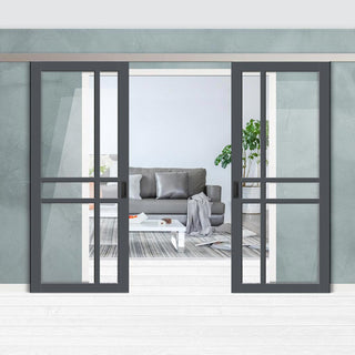 Image: Double Sliding Door & Premium Wall Track - Eco-Urban® Glasgow 6 Pane Doors DD6314G - Clear Glass - 6 Colour Options