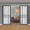 Double Sliding Door & Premium Wall Track - Eco-Urban® Glasgow 6 Pane Doors DD6314SG - Frosted Glass - 6 Colour Options