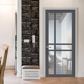 Image: Glasgow 6 Pane Solid Wood Internal Door UK Made DD6314 - Clear Reeded Glass - Eco-Urban® Stormy Grey Premium Primed