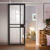 Top Mounted Stainless Steel Sliding Track & Door - Greenwich Black Painted Door - Clear Glass - Prefinished