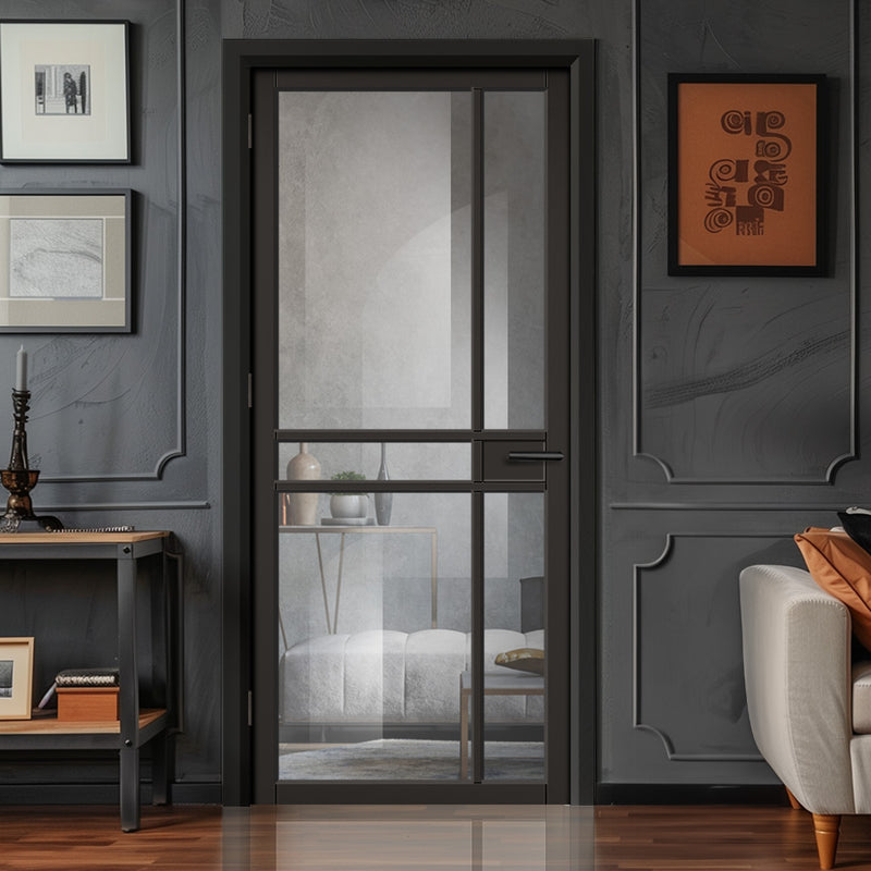 EasiKit Internal Door and Frame Kit - Greenwich Black Primed Internal Door - Clear Glass - Unfinished