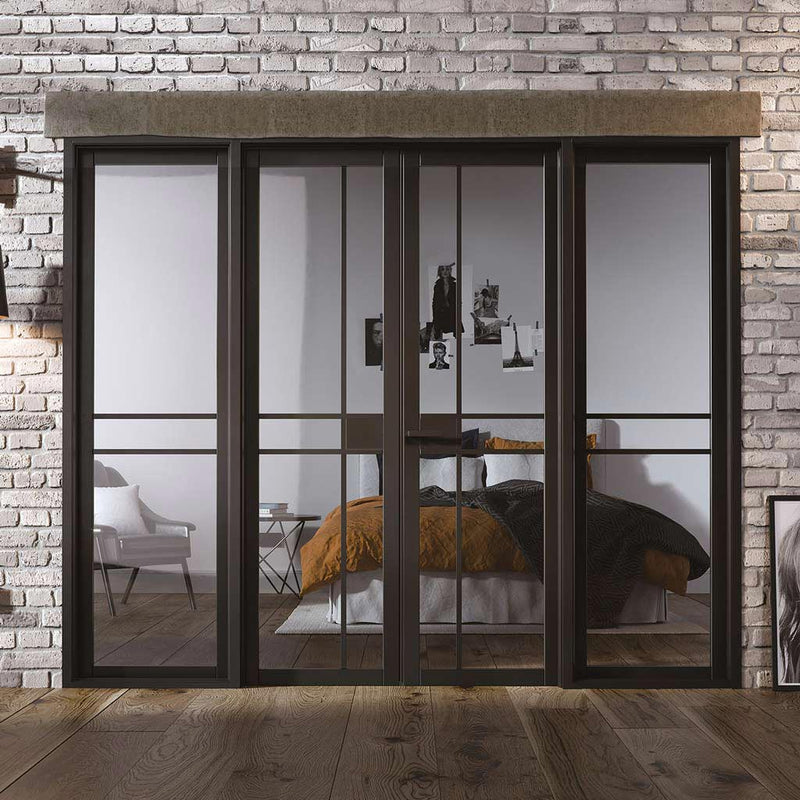 W8 Greenwich Room Divider Internal Door & Frame Kit - Clear Glass - Black Prefinished - 2031x2478mm Wide
