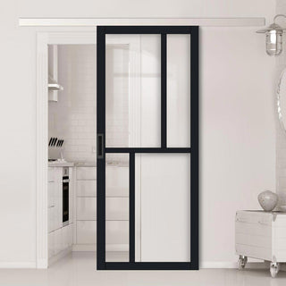 Image: Single Sliding Door & Premium Wall Track - Eco-Urban® Hampton 4 Pane Door DD6413G Clear Glass - 6 Colour Options